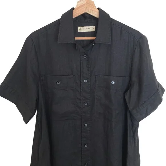 EVERLANE Daytripper Linen Dress Oversized Shirttail Hem Euro Flax Size S Black - Picture 10 of 15